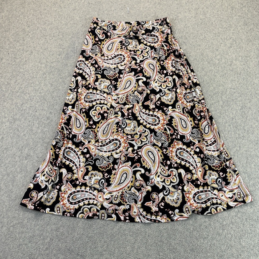 Kasper Women's XS Black Paisley Print Maxi Skirt Pull On A-Line Long